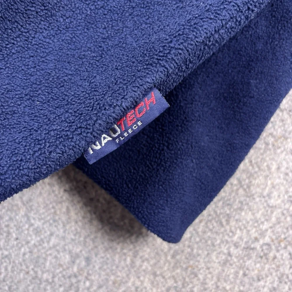 Nautica Competition VTG Mens L‎ 1/4 Zip Fleece Jacket Navy Blue Spellout 1990s